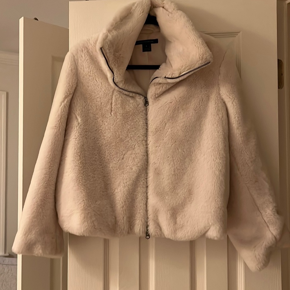 French Connection White Faux Fur Bomber